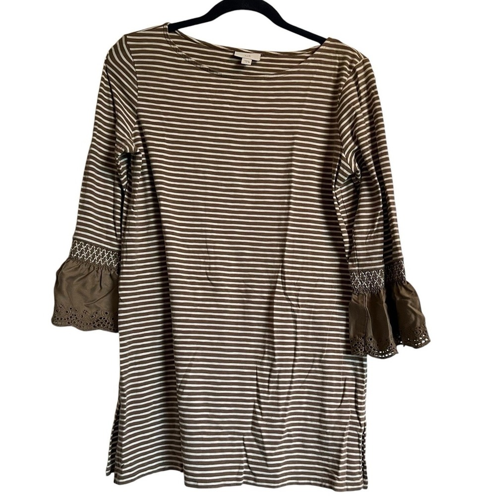 J.Jill‎ Wearever Striped Bell Sleeve Tunic Top Womens S Boho Cottagecore Artisan